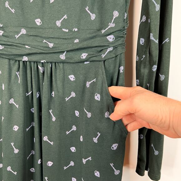 Boden Chatsworth Green Trinket Mabel Dress US 8 R Jersey Knit Lock Key Pockets - Picture 4 of 12